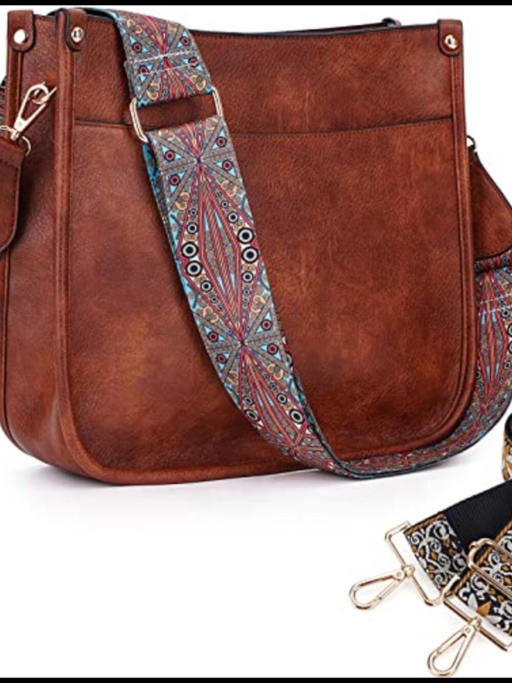 Vegan Leather Hobo Crossbody Bag with 2 Adjustable Guitar Straps